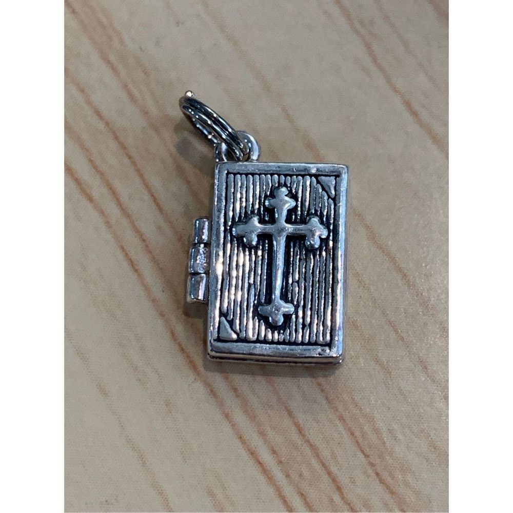 .925 Vintage Bible Opens Sterling Silver Jewelry Charm